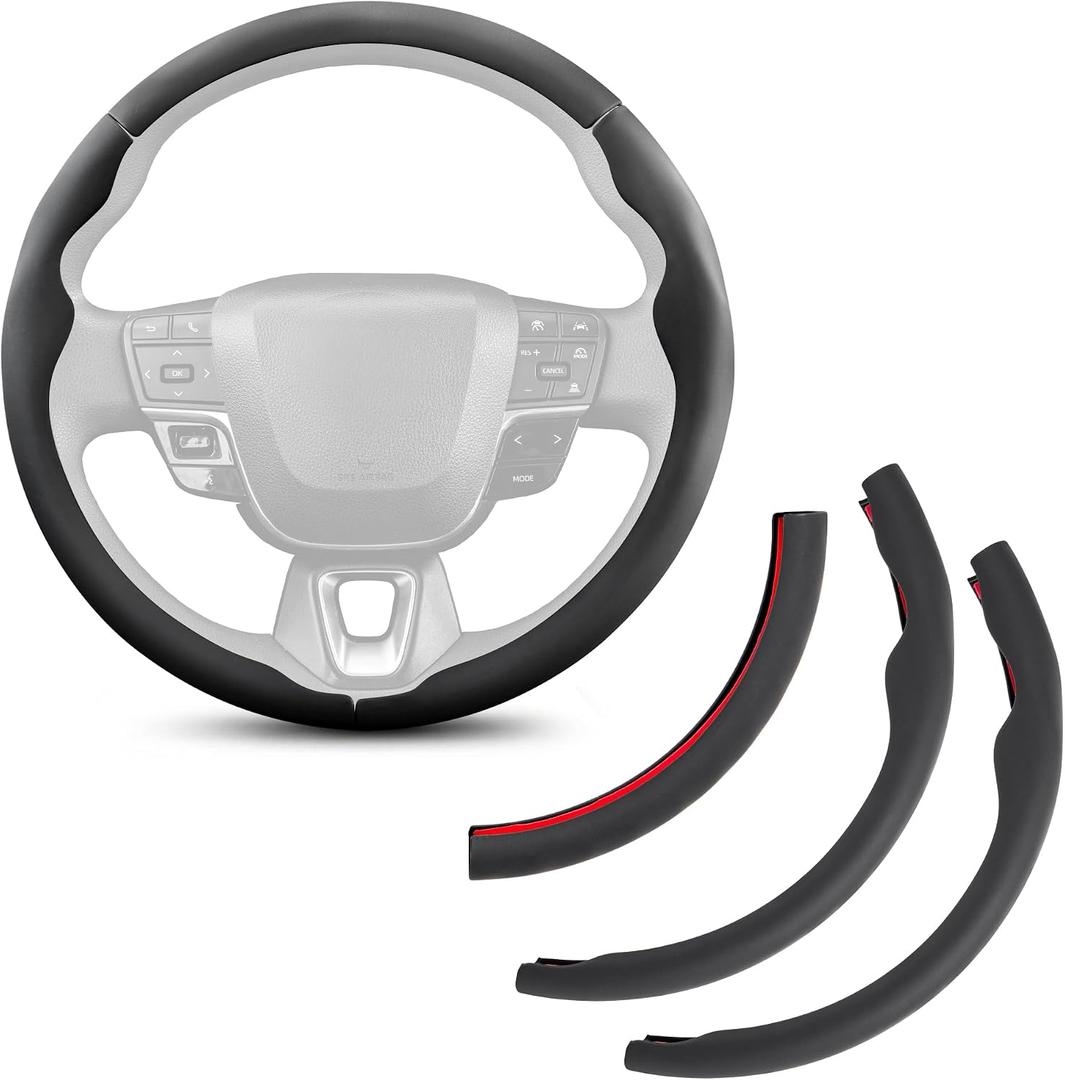 West Llama 3 Piece Leather Steering Wheel Cover, 14.5 Inch 3 Pc Auto Car Steering Wheel Cover Universal Fit for Cars, SUVs (Black)