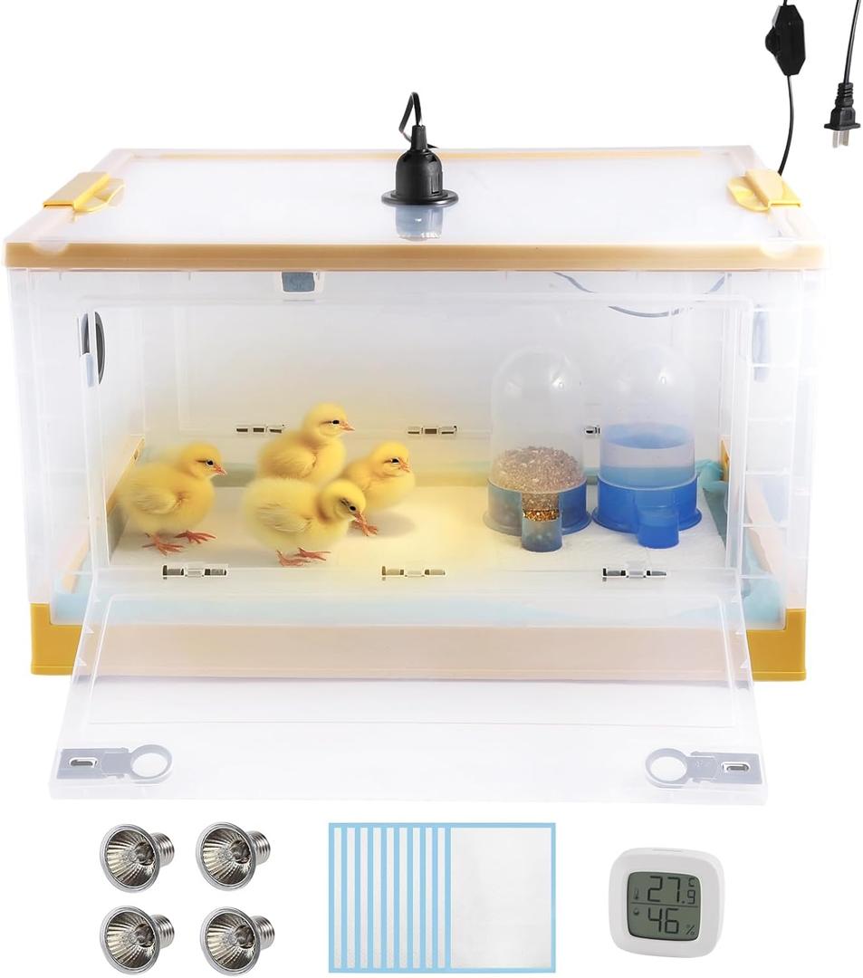 Chicken Brooder Box Kit with Heater, Warmer Plate, Ducks Tent, Thermometer - Ideal for 20 Ducks, Quail, Chicks - Indoor Bedding Pen for Young Poultry (23.03 x 16.54 x 13.19, Yellow)