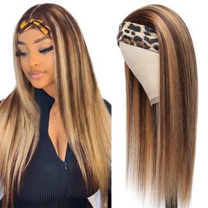 26 Inch Blonde Headband Wig Human Hair P4/27 Highlight Honey Blonde Straight Wig Human Hair 150% Density Brazilian Remy Human Hair None Lace Wigs Grade Full Head Machine Made Half Wigs