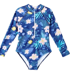 Girl's One Piece Rash Guard Long Sleeve Swimsuits Bathing Suit (2XL)
