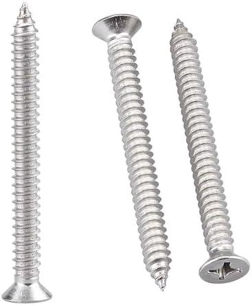 30 Pack #14 x 3 Flat Head Phillips Self Tapping Screws, 18-8 Stainless Steel 304, Countersunk Sheet Metal & Wood Screws, Corrosion Resistant Fasteners