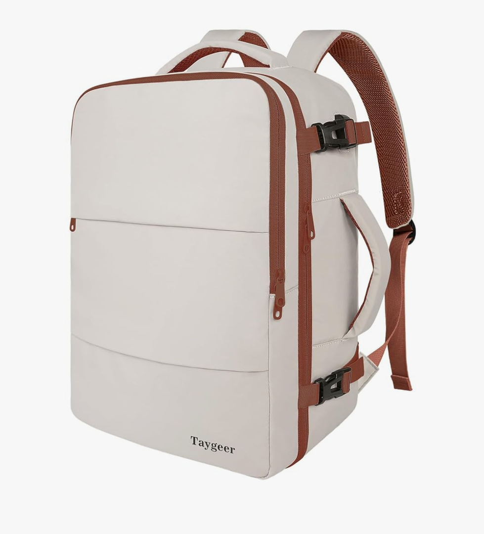 Taygeer Backpack for Women, College Backpack with Laptop Compartment & Shoe Pouch, 35l Travel Laptop Mochila Carry On Luggage, Airline Approved Personal Item Bag For Weekender Gym Hiking, Khaki White Large