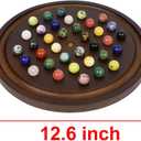Large Solitaire Game Handmade Solid Wooden Marble Board Game Set with 36 Natural Marble Marbles Classic Thick Round Board Games for Adults Game Night (Walnut, Medium)
