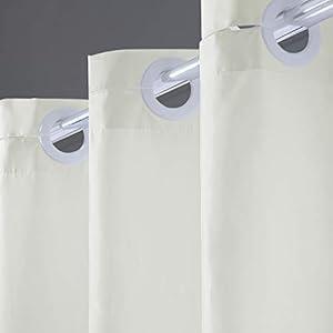 Furlinic Fabric Beige Shower Curtain with Plastic Grommet Hooks and Weighted Hem Polyester Waterproof Curtains for Bathroom Stall RV Hotel, 36x72 Inch