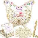 Wenqik 63 Pcs Butterfly Baby Shower Guest Book Alternatives Set Baby Shower Decorations with Photo Frame Sonogram Frame Keepsake 60 Wood Slices Guest Book for Birthday