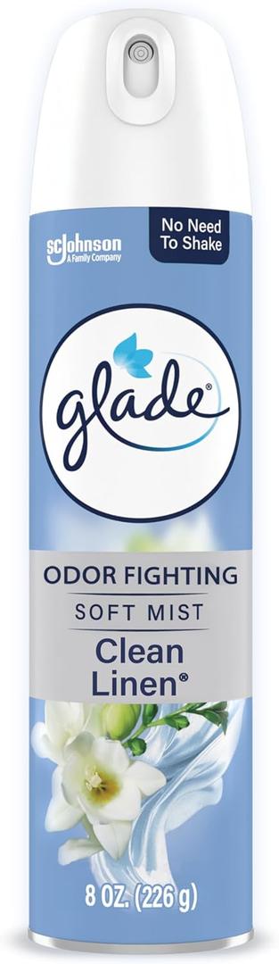 6 x Glade Air Freshener Room Spray, Clean Linen Scent, Odor Fighting to Deliver Long Lasting Freshness, 8 Oz