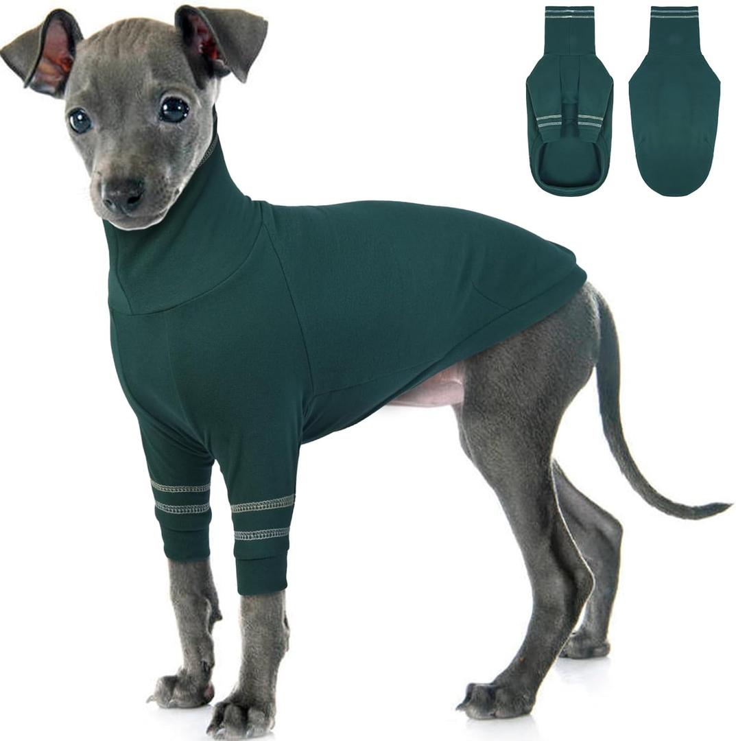 Greyhound Dog Sweater, Italian Greyhound Coat for Small Dogs, Whippet Pullover Turtleneck Stretchy Knit Sweatshirt, Greyhound Thermal Clothes Pajamas Sighthounds Jumpsuit for Cold Weather, XS (Green)