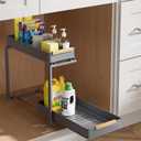 Pull Out Under Sink Organizer, 2 Tier Slide Out Drawer for Kitchen, Bathroom and Cabinet Storage, Steel, Gray