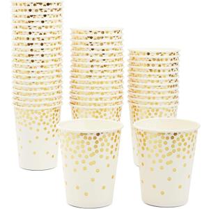 BLUE PANDA 50 Pack 9oz Gold Paper Cups for Hot Drinks, Party Supplies, Weddings, Bridal Showers