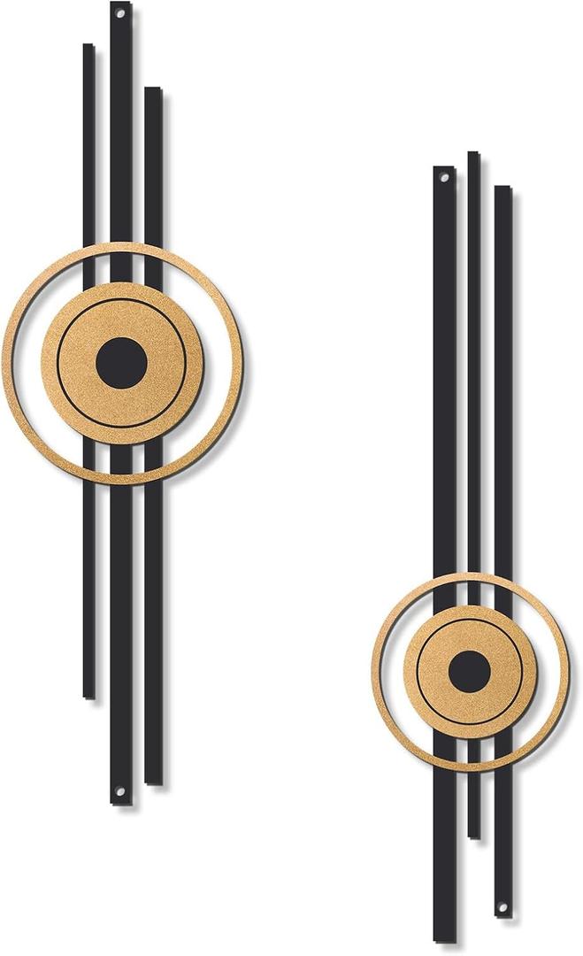 Pigort Metal Abstract Wall Art, Black Wall Art, Geometric Contemporary Wall Decor,Vertical Modern Wall Art for Living room Bedroom Office 4.3x15.7inch Set of 2 (BG2)