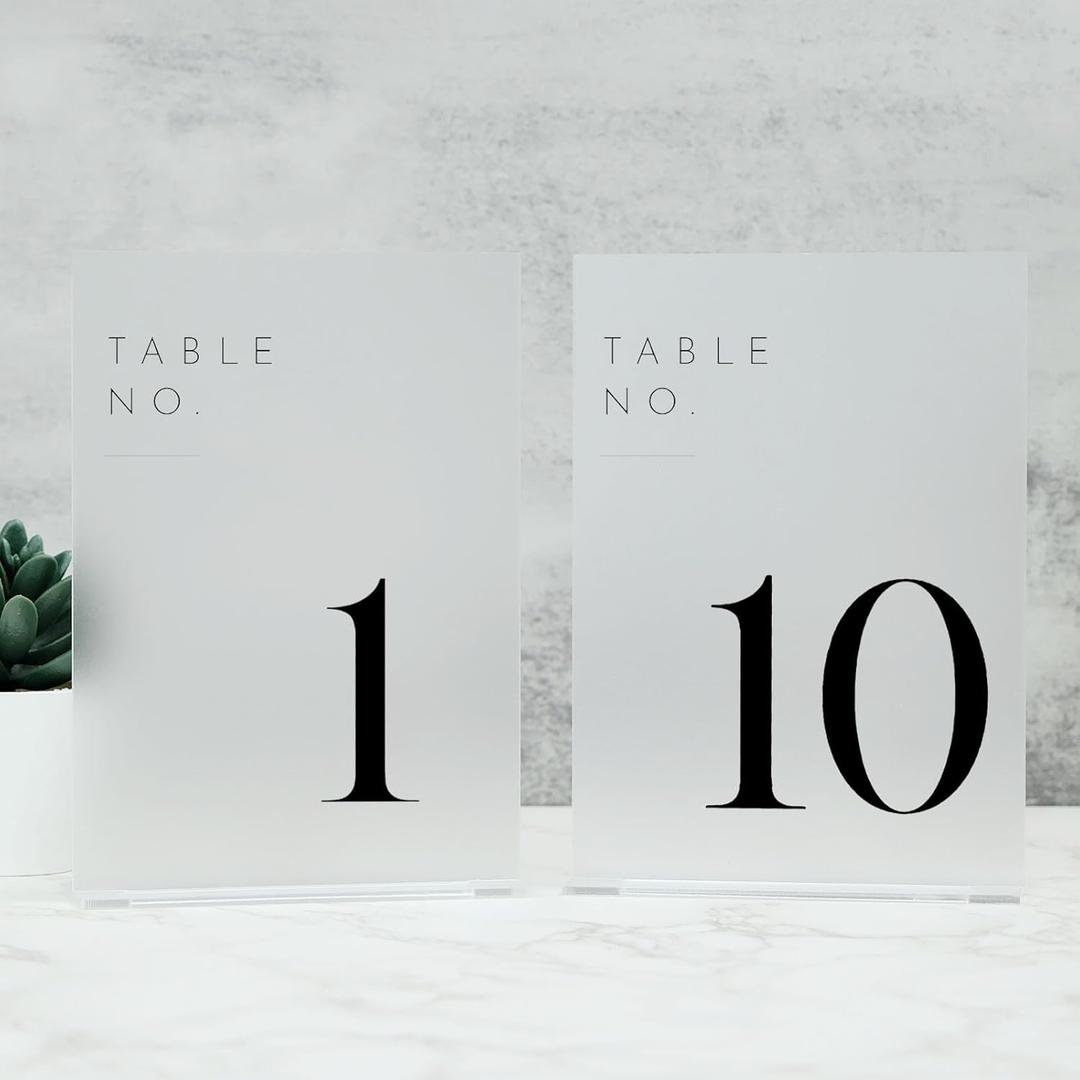 JINMURY Frosted Wedding Table Numbers 1-10 with Stands, 5"x7" Frosted Acrylic Table Numbers, Perfect for Wedding Reception, Party, Anniversary, Event (Black Font, 1-10, 5"x7")