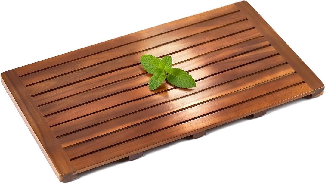 Teak Shower Mat, 32 x 18 inch Wood Bath Mat for Inside Shower, Wooden Shower Floor Teak Wood Mat for Bathroom Spa & Outdoor Use - SM-002V