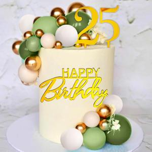 JeVenis Sage Green Happy 35 Birthday Cake Decoration Gold Balls Happy Birthday Sign for Sage Green Party Supplies Favors