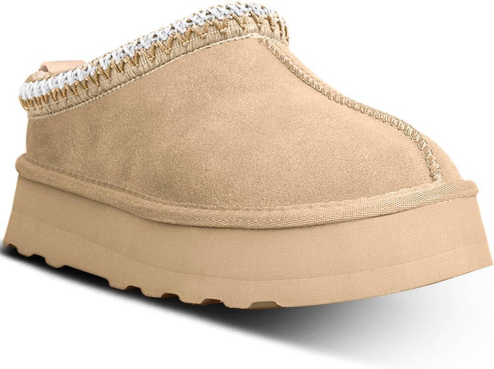 Women's Platform Mini Boots Slippers for Women Indoor Slippers Slip on Fur Fleece Lined Suede Short Ankle Boots (8, Beige)