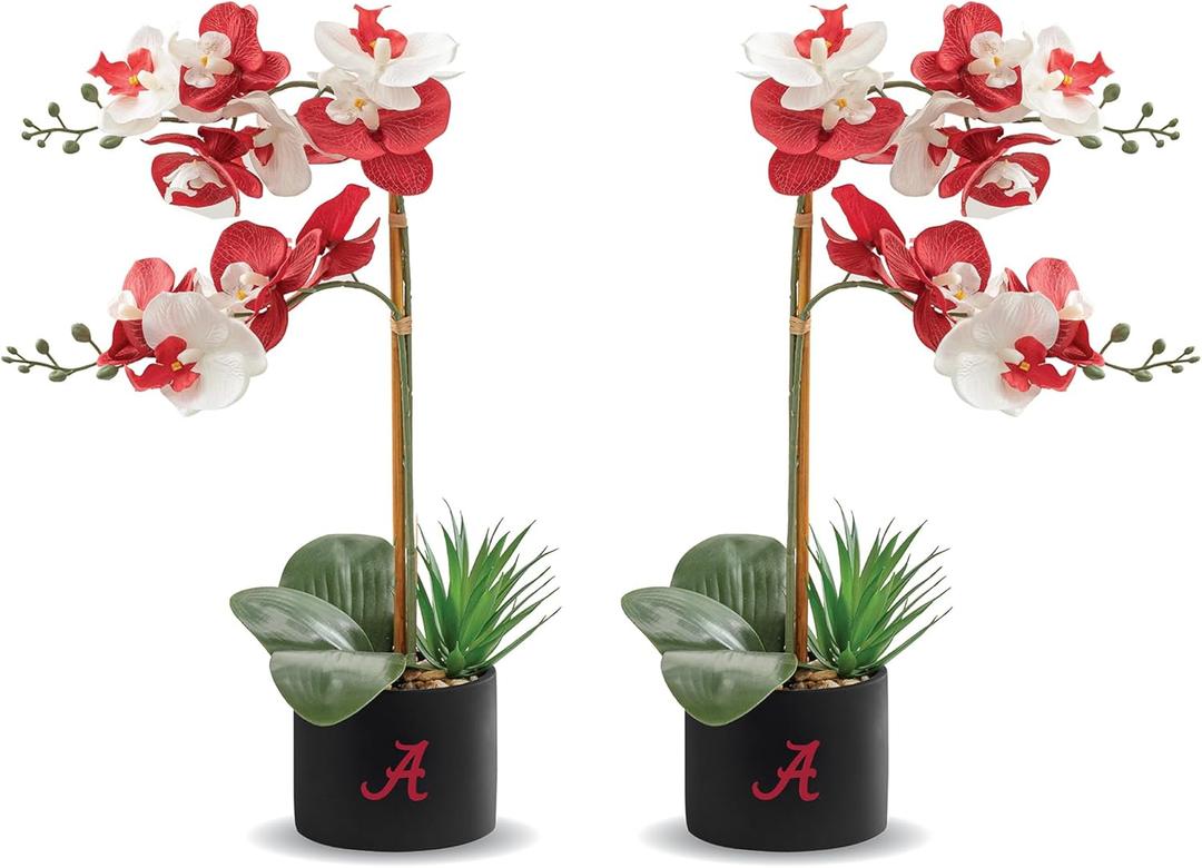 Alabama Orchid Plant Set of 2 - University of Alabama Faux Orchid Plant - Alabama Gifts for Men, Alabama Gifts for Women - Alabama Gifts, Crimson Tide Decorations - Office Accessories for Men