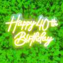 Happy 40th Birthday Neon Sign For Birthday Party16.5"*10.5" Neon Happy Birthday Led Neon Light For Party Backdrop Wall Decor With Dimmable Switch Birthday Light Up Sign Birthday Gift