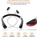 Foldable Bluetooth Headset, Beartwo Lightweight Retractable Bluetooth Headphones for Sports&Exercise, Noise Cancelling Stereo Neckband Wireless Headset (with Carry Case)