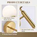 KCO Lighting Milk Glass Globe Wall Sconce Mid Century Brushed Brass Wall Sconces Modern Gold Wall Light Vintage Bathroom Vanity Light Fixtures for Bedroom Hallway