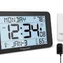 Geevon Atomic Clock with Indoor Outdoor Temperature 10.8'' Large Display, Self-Setting Wall Clock with Wireless Sensor, AC Powered & Battery Backup, Easy for Seniors, Bedroom, Office, Kitchen
