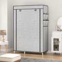 Calmootey Portable Closet Organizers, Clothing Storage, Wardrobe with 6 Shelves and Hanging Rod, Non-Woven Fabric Cover with 4 Side Pockets, Ash Grey