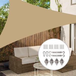 Neween Shade Sail with Hardware Kits, 6'7''x 6'7''x 6'7'' Sun Shade Sail Triangle Waterproof for Patio Yard Deck Pergola Outdoor Sun Sail Shade 98% UV Block Sunshade Sand Color