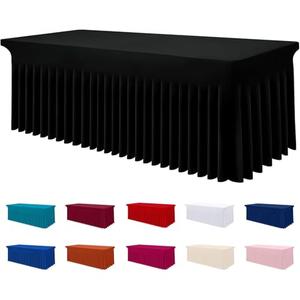 Smiry Spandex Tablecloth, Elastic Fitted Stretch Tablecloth for 6FT Rectangle Tables, Waterproof Washable Table Cover Skirt for Outdoor, Wedding, Banquet & Parties (Black, 72Lx30Wx30H Inch)