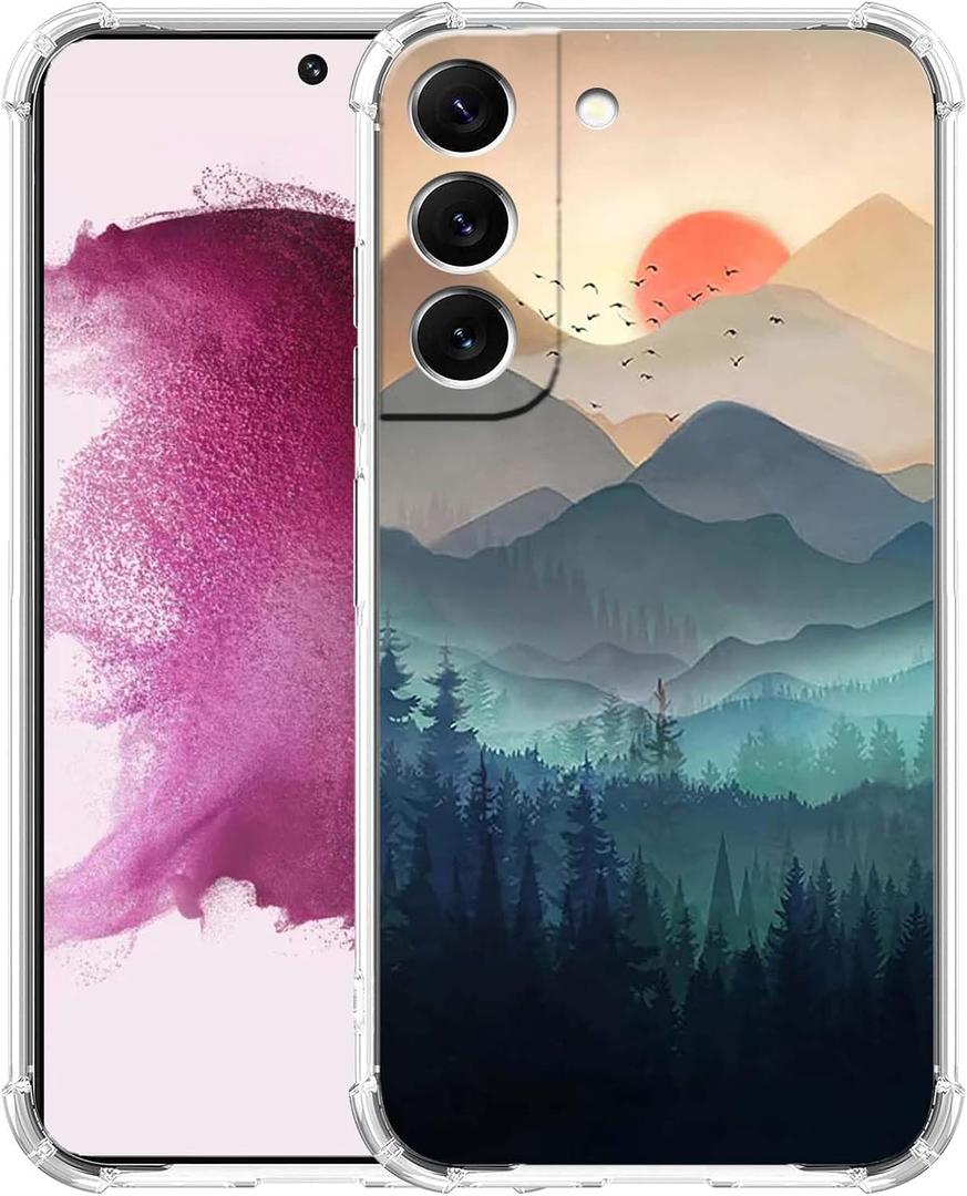 Mountain and Sunrise Case for Samsung Galaxy S22,Natural Scenery Painting,Unique Soft TPU Bumper Case Compatible with Galaxy S22