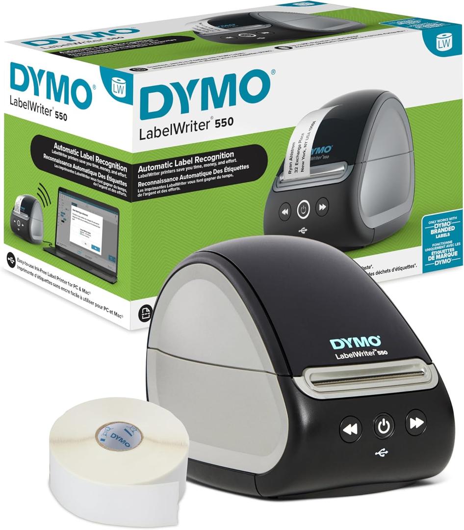 DYMO LabelWriter 550 Series Label Printer with Dymo-Branded Label Compatibility, Automatic Label Recognition, Low Waste, Optimized Direct Thermal Printing, and Plastic-Free Label Packaging