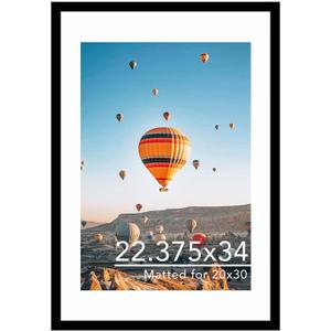 JCJMY 22.375x34 Picture Frame with 20x30 Mat, Display Photo 20x30 with Mat or 22.375 x 34 Without Mat, Wall Hanging Large 22.375 by 34 Poster Frame with Plexiglass, Black