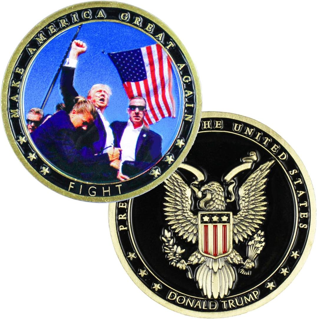 Trump Challenge Coins 2024 Trump CollectiblesTrump Fighting for America Gold CoinTrump CoinTrump Merchandise (Black)