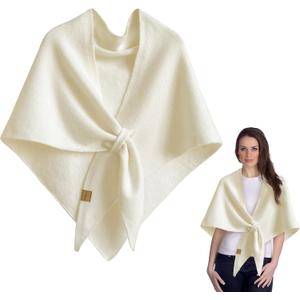 Women's Winter Knitted Shawl Wrap, Wool Cashmere Cape Cardigan Sweater Scarf (White)