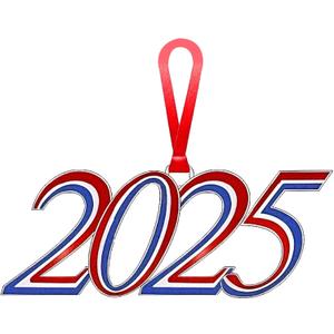 3 x Christmas Ornament 2025  Elegant Holiday Keepsake Metal Year Ornament with Colors, Red White and Blue, Collectible Tree Decoration