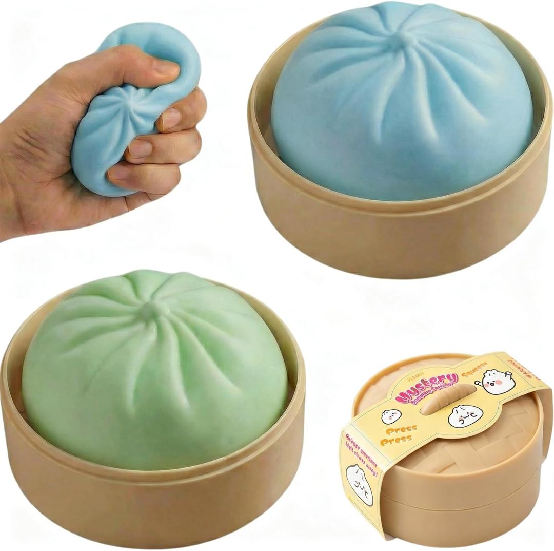 2PCS Squishy Dumpling Mystery Dumpling Squishy, Dumplings Toy for Stress Relief, Dumpling Stress Ball Large Squeeze Dough Ball Stress Relief Toy for Adults & Kids(Blue & Green)