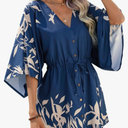 Women's Summer Dresses Sexy Sundress Short Fall A Line 3/4 Sleeve V Neck Bell Sleeve Fitted High Waist Dress size M