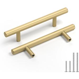 Goldenwarm 10 Pack 3Inch Solid Iron Cabinet Pulls Matte Gold Cabinet Handles Gold Drawer Pulls Kitchen Drawer Handles Hardware for Dresser Bedroom Cupboard (3'' Hole Center)