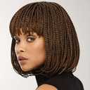 Czrleaty Knotless Braided Wigs for Black Women Heat Resistant Fiber Soft Synthetic Short Bob Box Braided Wig with Bangs African American Braided Wigs (10 inches, Brown)