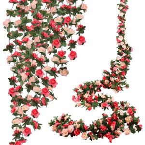 10 Pcs 82FT Flower Garland, Artificial Rose Garland Flowers Plants Fake Flower Hanging Rose Ivy, Birthday Party Valentine's Day Wedding Wall Arch Decor (Pink)
