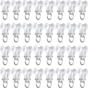 Barydat Curtain Track Roller Hooks Rail Pulleys Runners Plastic Ceiling Gliders Window Rod Dual Wheel Roller Carriers Mounted Curtain Track for Window Rail Rod Room Dividers(30 Pcs)