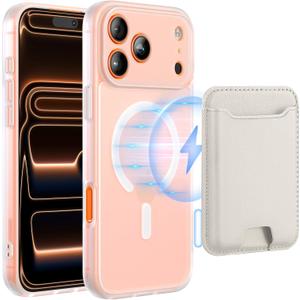TopMade Mag-Safe Case for iPhone 17 Pro Max with Magnetic Wallet Card Holder, Mag-Safe Phone Case with Magnetic Wallet Fit 4 Cards, Translucent Matte Shockproof Cover for iPhone 17 Pro Max, White