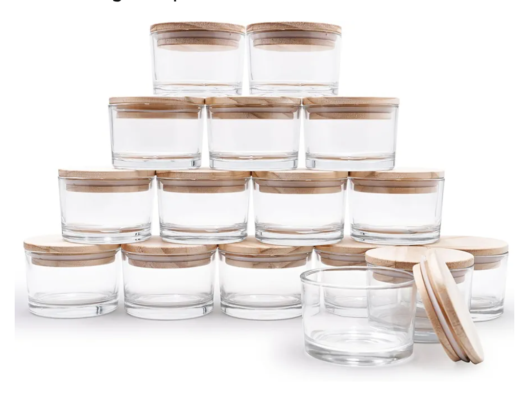 Thick Candle Jars for Making Candles 16 Pcs, 4 OZ Empty Jars with Wood Lids for Candle Making, Sample Container - Dishwasher Safe,Clear