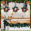 Zeyune 12 Pcs Small Christmas Wreaths for Kitchen Cabinets with Bow Ribbon Mini Cabinet Door Wreath Set Hanging Christmas Decor for Kitchen Window Outdoor Indoor, 14.96 x 7.87''(Simple Style)