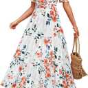 ZESICA Women's 2025 Summer Casual Floral Print Short Sleeve V Neck High Waist A Line Tiered Flowy Boho Maxi Dress 
X-Large