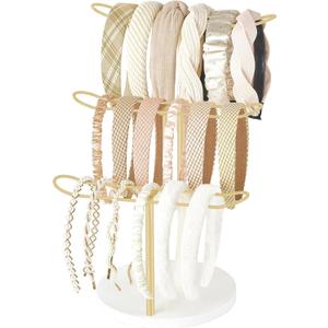 Dahey Headband Holder Organizer Metal 3-Tier Hair Hoop Display Stand Headband Organizer Storage Hair Ropes Accessories Bracelets Bangles Bedroom College Dorm Decor for Girls Women, Gold