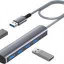 Elebase USB 3.0 Hub for PS5 Pro/Slim,4 Port USB Splitter 1 in 4 Out with 2FT Long Cable,5Gbps High-Speed Extender Hub with OTG & USB Adapter for PlayStation 5,PS4 Console,Disc & Digital