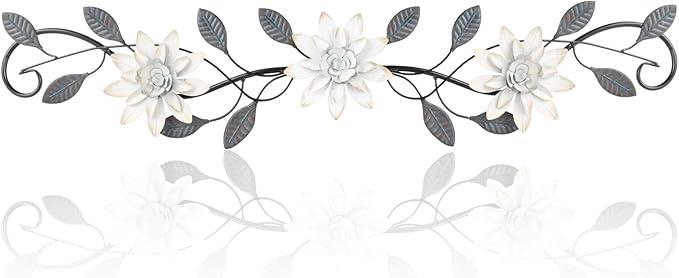 KHJCXS Metal Wall Art Modern Minimalist Metal Flowers Indoor Decor Horizontal Wall Art Iron Artwork,for Over Door,Bedroom,Living Room,Kitchen,Office Scroll Decor