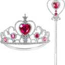 Princess Dress Up Accessories Princess Crown Tiara for Little Girls, Kids Toddler Tiara crown Wand Toy Gifts for 3-6 Girl (Free Size, Rose)