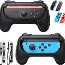 [Switch 1/2 Compatible] FASTSNAIL Grips for Nintendo Switch 2(2025)/1&OLED for Joy-Con 2, Wear-Resistant & Anti-Slip Controller Grips Handle Kit, Switch 2 Joypad Holder Accessories (Black,Black)