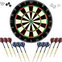 LinkVisions Dartboard with Staple-Free Bullseye, 18g Steel Tip Darts Set,12 Steel Tip Darts 18g, Dartboard Mounting Kits Included