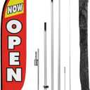 LookOurWay Feather Flag Pole Kit - 12 Feet Tall Advertising Flag Banner with Fiberglass Pole Kit and Ground Spike for Business Promotion - Grand Opening Flags - Now Open Red & Yellow (10M1200030)