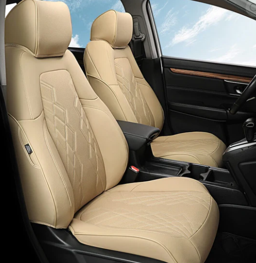 FREESOO CRV Seat Covers Full Set, for Honda CRV LX EX EX-L Sport Touring Hybrid 2017 2018 2019 2020 2021 2022, Custom Fit Seat Covers, Waterproof Leather Car Seat Covers, Beige